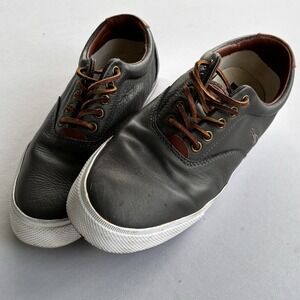 Polo Ralph Lauren Vaughn 9D Leather Sneakers Black Brown Lace Up Shoes